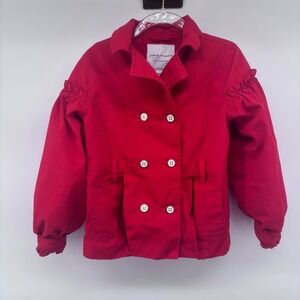 Janie and‎ Jack Girls Red Ruffle Sleeve Double Breasted Jacket Size 5-6